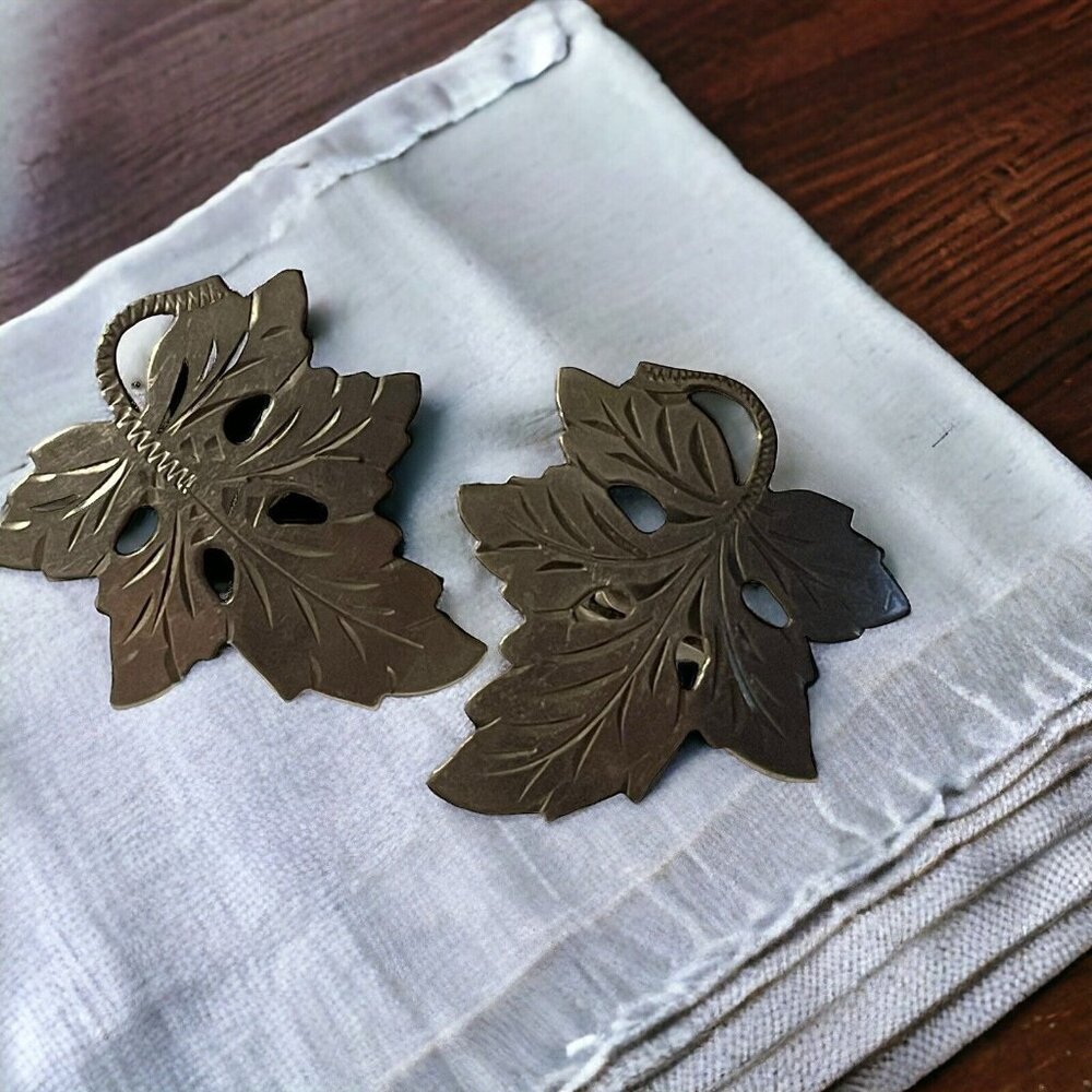 Open Maple Leaf Sterling Silver 925 Screw Back Earrings Vintage Nature Leaves‎